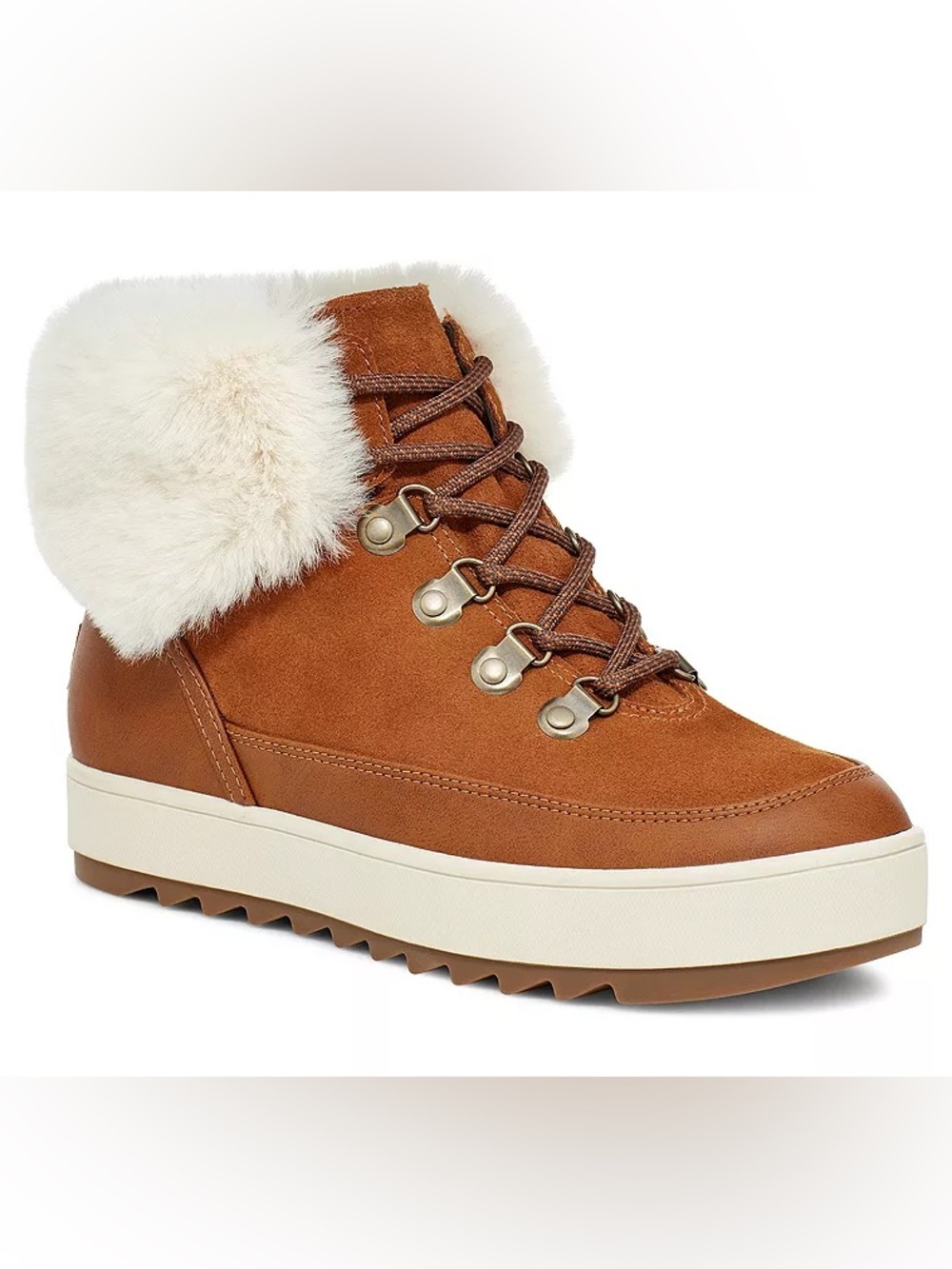EUC Koolaburra Tan Suede Faux-Fur Collar Lace-Up Winter Boots - Picture 5 of 5